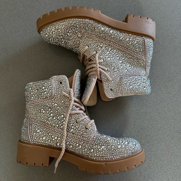 Betsey Johnson Shoes - Betsey Johnson Rhinestone Combat Boots